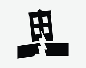 Earthquake Icon Natural Disaster Building Collapse Damage Destroy Earth Quake Black White Outline Shape Vector Clipart Graphic Artwork Sign Symbol