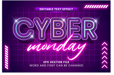 Cyber monday editable vector text effect. Neon light text style