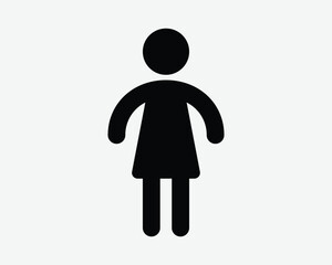 Female Stick Figure Girl Lady Woman Stand Standing Pose Bathroom Toilet Restroom Icon Black White Outline Shape Vector Clipart Graphic Sign Symbol