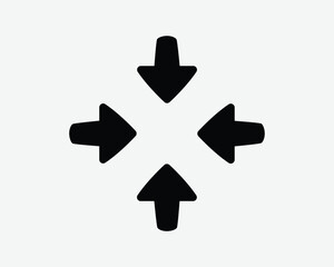 Four Arrows Pointing In Icon 4 Arrow Zoom In Out Target Center Pointer Cross Black White Shape Vector Clipart Graphic Illustration Artwork Sign Symbol
