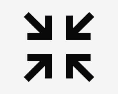 Four Arrows Point In Icon Zoom Out 4 Points Gesture Inside Target Black White Outline Shape Vector Clipart Graphic Illustration Artwork Sign Symbol