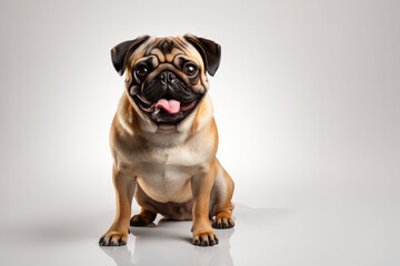 Obraz premium a smiling pug jumping on isolate white background