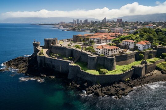 Aerial view of Fortaleza de Sao Tiago castle in Funchal, Madeira, Portugal. Generative AI