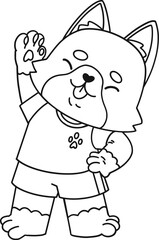 Cute corgi dog doing exercise, kids coloring page