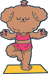 Cute poodle dog doing yoga cartoon character