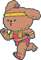 Cute poodle dog doing exercise cartoon character