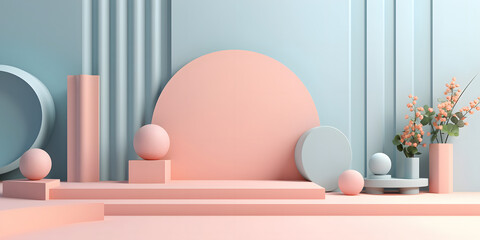 Abstract Podium wall scene. Pastel colors. For product presentation. Minimal scene. stage showcase.