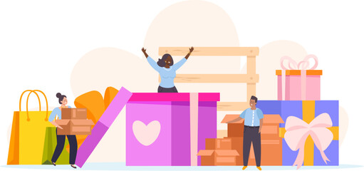 People Gift Boxes Composition