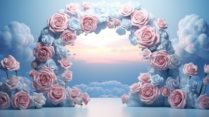 wedding arch with flowers on blurred background