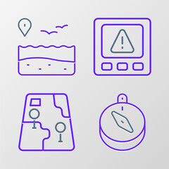 Set line Compass, City map navigation, Gps device error and Location with beach icon. Vector