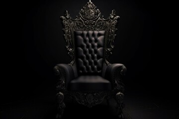 Isolated 3D black throne chair on dark background. Generative AI