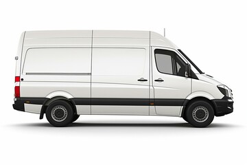 Side view of a roomy cargo van on a white backdrop. Generative AI