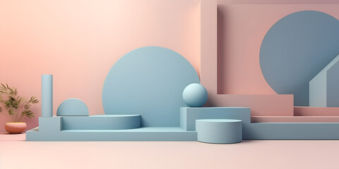 Abstract Podium wall scene. Pastel colors. For product presentation. Minimal scene. stage showcase.