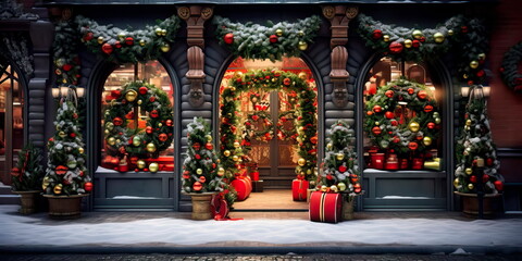 stores adorned with holiday decorations, combining the festive spirit with the shopping frenzy.