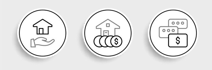 Set line Price negotiation, Realtor and House with dollar icon. Vector
