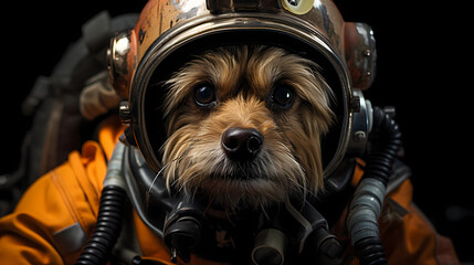 A dog in a diving suit