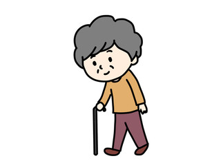 高齢者　杖　女性　イラスト
