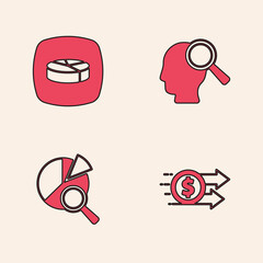 Set Financial growth dollar, Pie chart infographic, Search people and data analysis icon. Vector