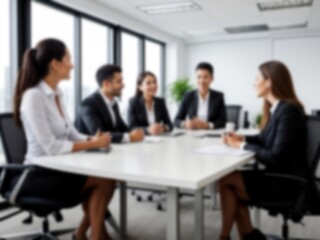 Blurred business people meeting at the office, blurred office interior space background for presentation.
