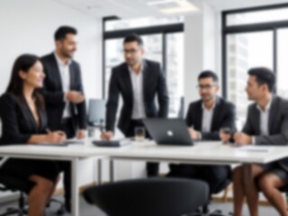 Blurred business people meeting at the office, blurred office interior space background for presentation.