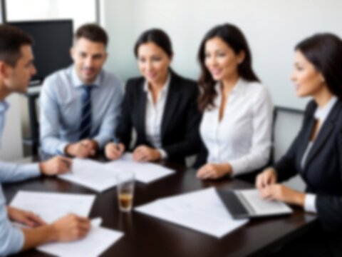 Blurred business people meeting at the office, blurred office interior space background for presentation.
