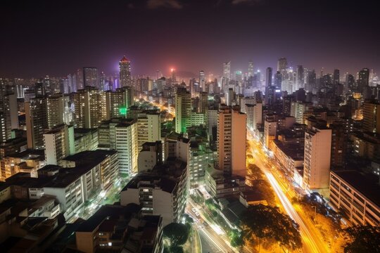 A vibrant night view of São Paulo cityscape. Generative AI