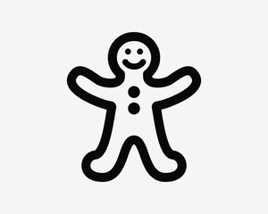 Gingerbread Man Line Icon Ginger Bread Cookie Person Shape Christmas Holiday Food Dessert Biscuit Sweet Black White Line Outline Sign Symbol Vector
