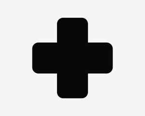 Healthcare Cross Icon Medical Health Care Hospital First Aid Sign Emergency Ambulance Pharmacy Medicine Safety Clinic Medic Black White Vector Symbol