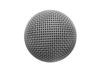 Steel grille background. Close-up shot of microphone , Selective focus, White background