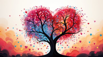 red heart shaped tree on white background.