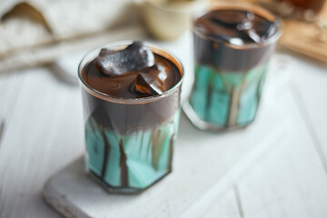 Signature iced chocolate mint drink in glass