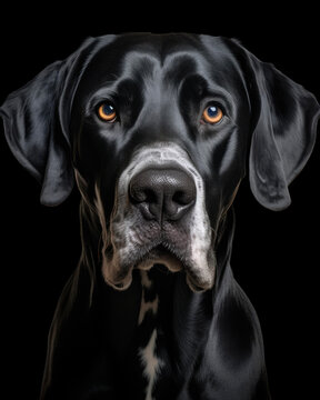 Generated photorealistic image of a spotted great dane with a big black nose