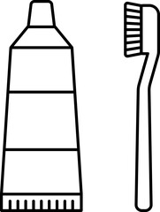 Tooth care. Toothbrush and paste icon in outline style.