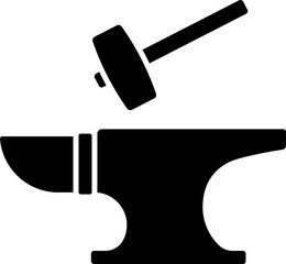Anvil and hammer icon design in flat style. Vector.