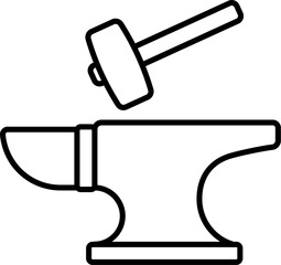 Anvil and hammer icon design in linear style. Vector.