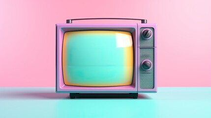 Retro TV isolated on a solid background, bright neon colors - obrazy, fototapety, plakaty