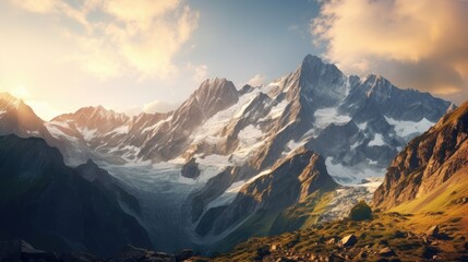rocky mountains of Swiss Alps at the sunset