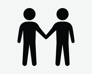 Stick Figure Hold Hand Icon Gay Couple Two Men Man Holding Relationship Friends Partner LGBT LGBTQ Team Teamwork Black White Vector Clipart Sign Symbol