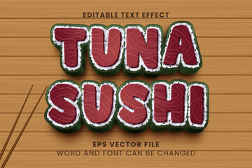 Tuna sushi 3d editable vector text effect. Food font style