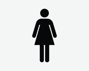 Woman Stick Figure Icon Female Girl Lady Women Person Gender Sex Signboard Bathroom Restroom Toilet Washroom Black Silhouette Shape Vector Symbol Sign