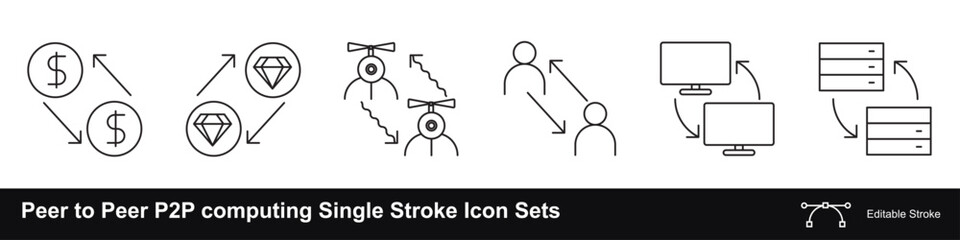 Peer-to-peer p2p computing or networking  one to one communication editable stroke icons sets