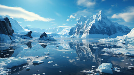 Antarctic Glacier Floating in Icy Water at Sea - obrazy, fototapety, plakaty