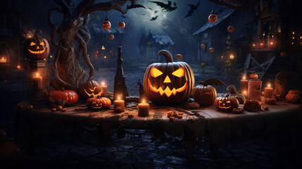 Halloween pumpkin jack o lantern on a table
