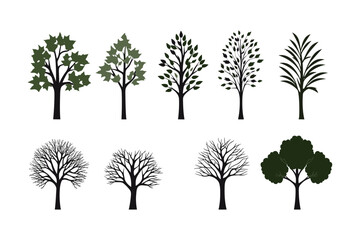 Set of tree vector in simple style isolated on white background