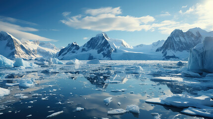 Antarctic Glacier Floating in Icy Water at Sea