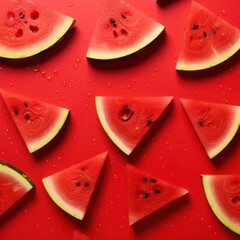 slices of watermelons on a red background