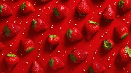 close up of strawberries on a red background