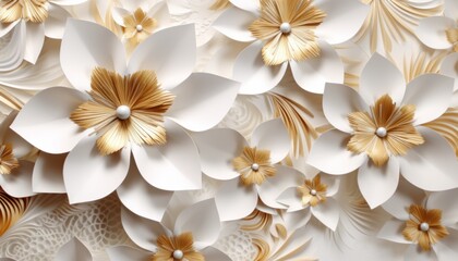 Obraz na płótnie Canvas Gold and white paper flower background