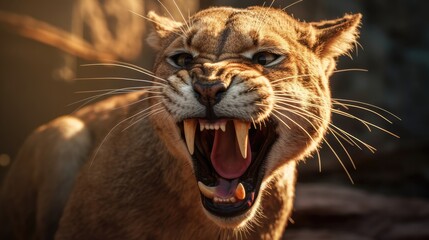 Obraz premium Ferocious Puma. Discover Ultra-Realistic Image of Snarling Wildcat's Intense Anger and Powerful Presence