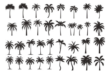 Set of tree silhouettes vector isolated on white background